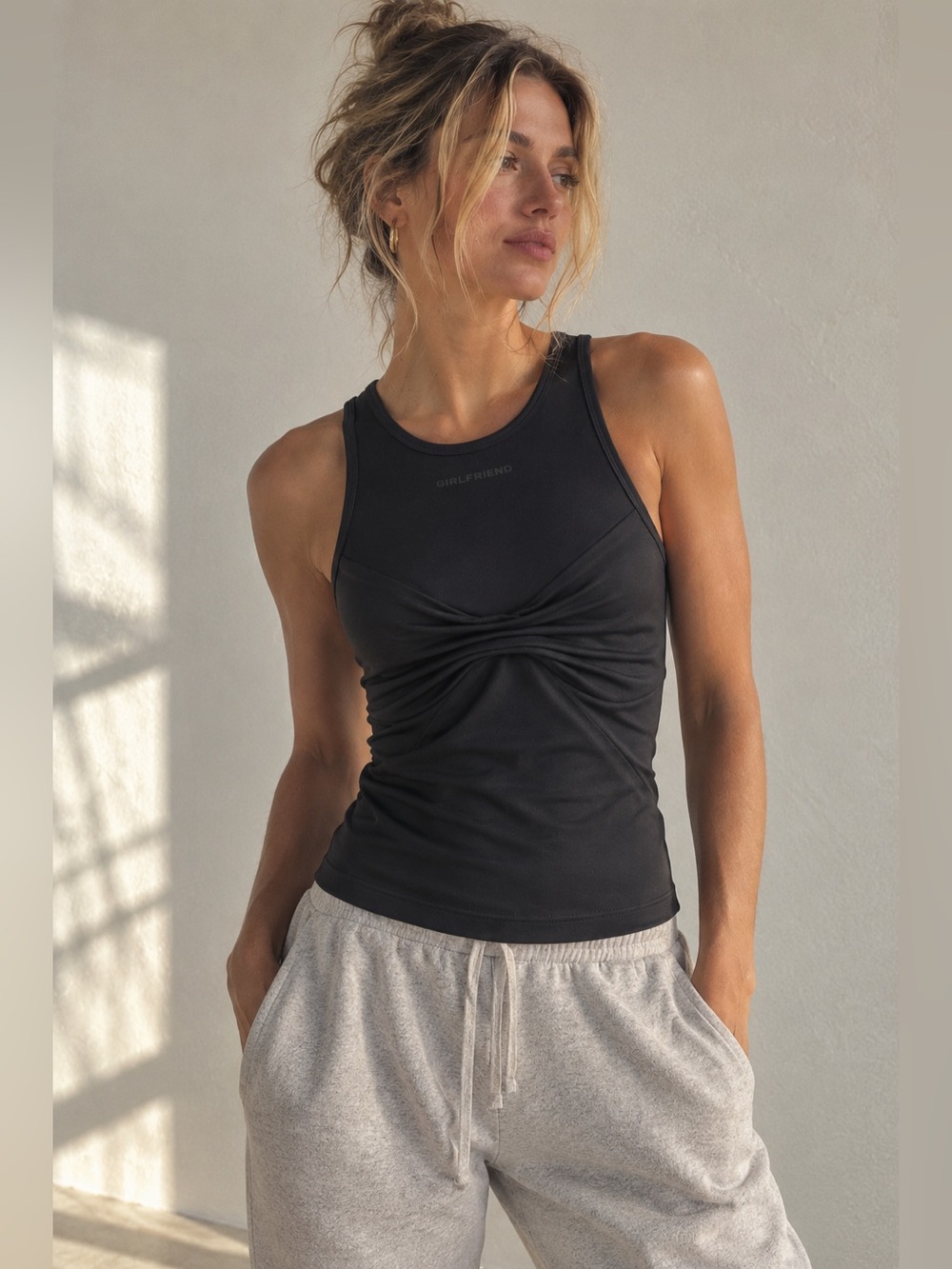 NWT Girlfriend Collective Black Twist Front Tank Top Small
